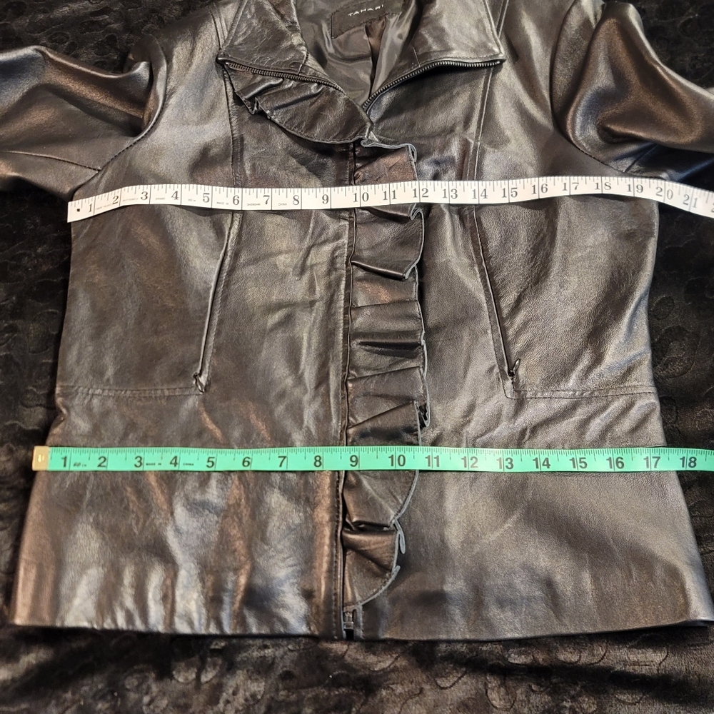 Tahari Leather Ruffle Jacket - Picture 9 of 15